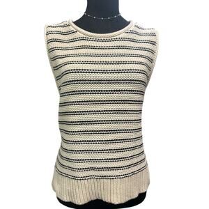 Lucky Brand-Cream and Black Stripped Cable Knit Sweater‎ Vest- Size L- NWT